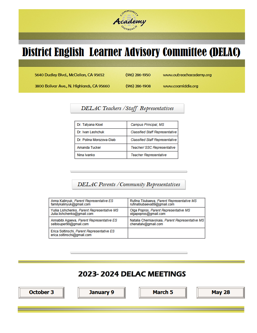 DELAC Members Schedule 23 24