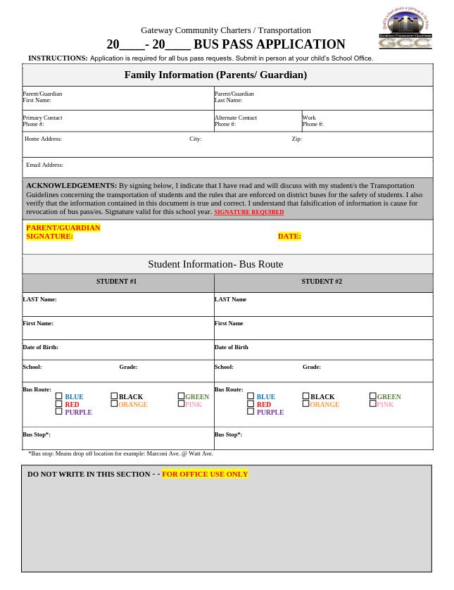 School Bus Pass Application